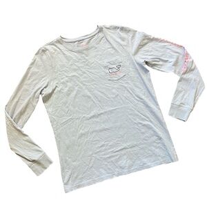 Vineyard Vines Long Sleeve Top Front Pocket Blue and Pink Women’s Size Small